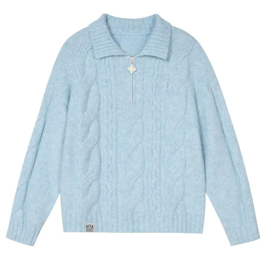 MEDM Cable Knit Half Zip Polo Sweater | Face 3 Face