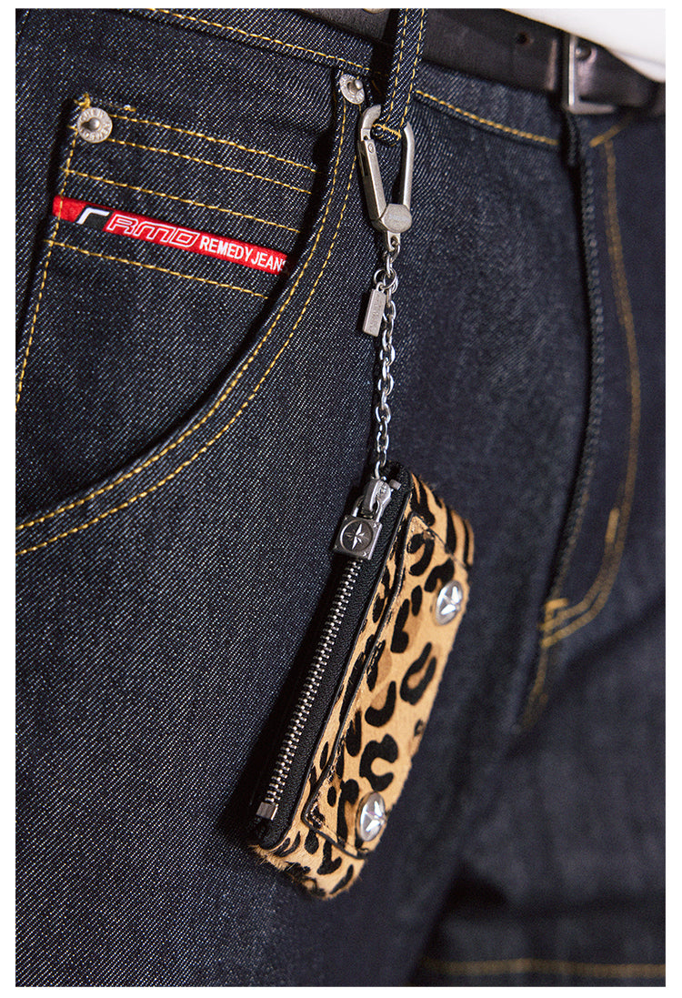 Remedy Metal Studded Keychain Coin Card Zipper Leather Wallet | Face 3 Face