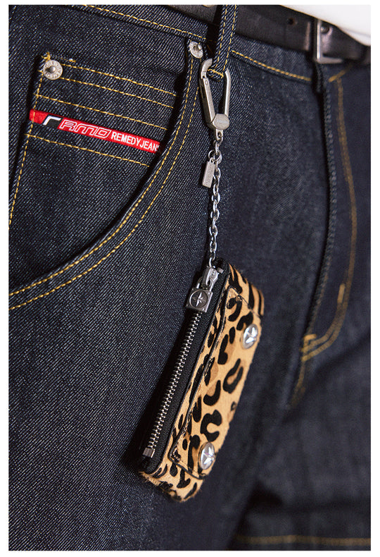 Remedy Metal Studded Keychain Coin Card Zipper Leather Wallet | Face 3 Face