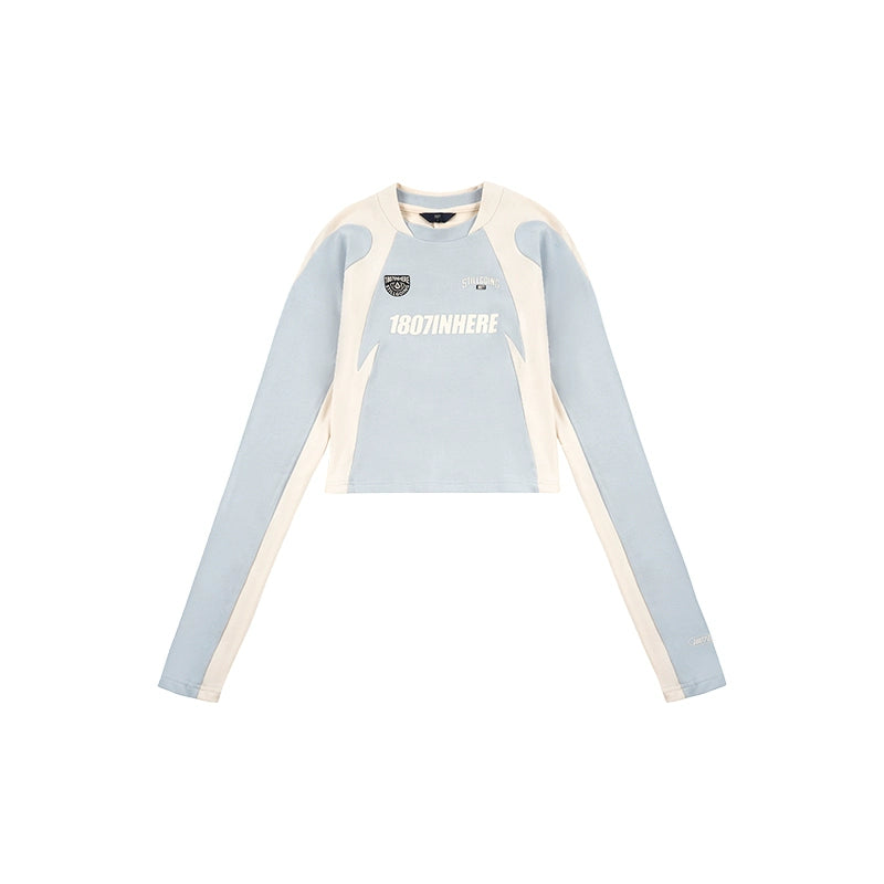 1807 Colorblock Cropped Slim Football Long Sleeve Tee | Face 3 Face