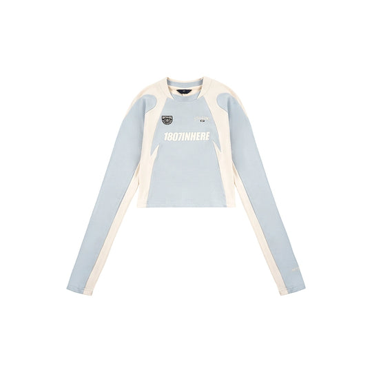 1807 Colorblock Cropped Slim Football Long Sleeve Tee | Face 3 Face