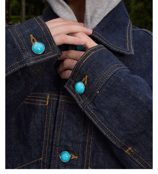 S45 Turquoise Button Denim Jacket | Face 3 Face