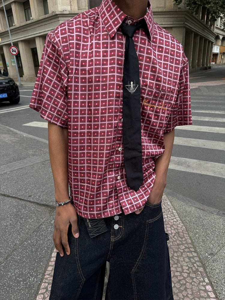 STEEPC Plaid Boxy Wide Short Sleeve Shirt | Face 3 Face