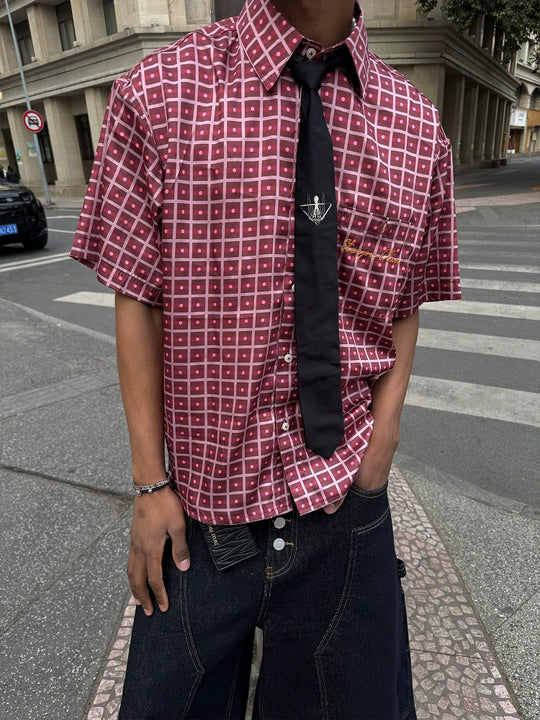 STEEPC Plaid Boxy Wide Short Sleeve Shirt | Face 3 Face