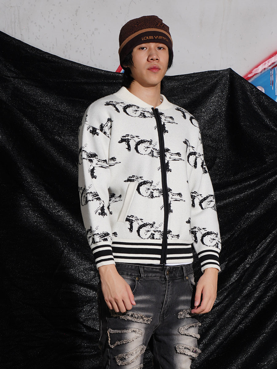 TGFCLUB Jacquard Zip Up Knit Jacket | Face 3 Face