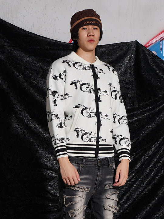 TGFCLUB Jacquard Zip Up Knit Jacket | Face 3 Face