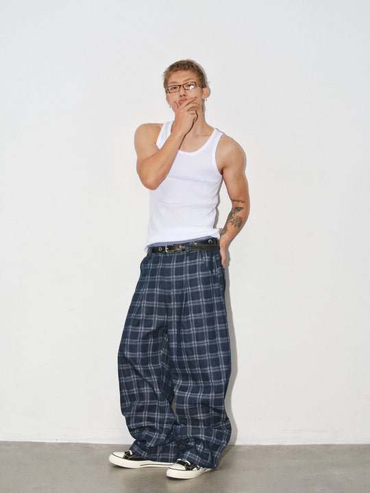 NOVACAM Checkered Curved Baggy Jeans | Face 3 Face