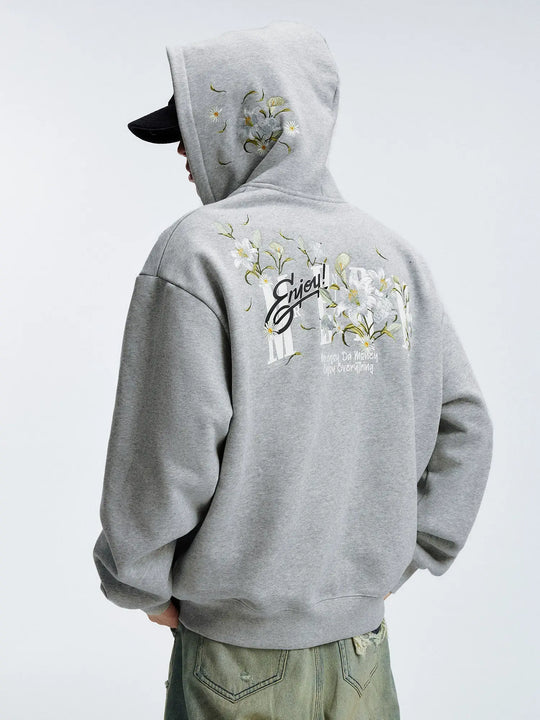 MEDM Rose Embroidered Zip Up Hoodie | Face 3 Face