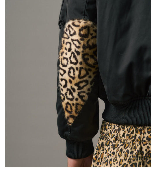 S45 Leopard Trim Patchwork MA-1 Bomber Jacket | Face 3 Face