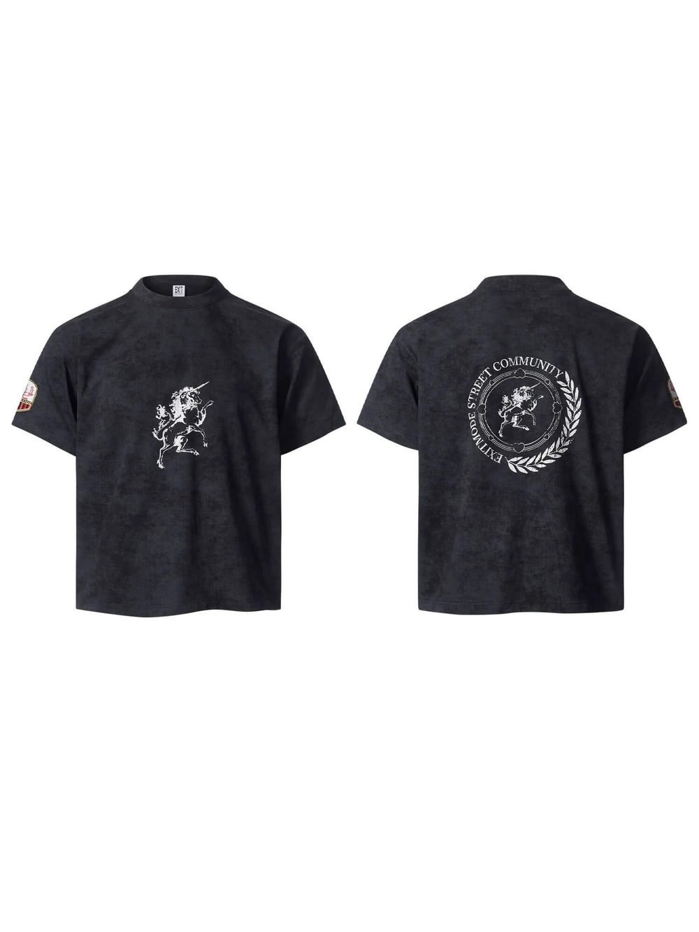 EXITMODE BY BLIND NO PLAN Wax Print Emblem Patch Washed Short Sleeve Tee | Face 3 Face