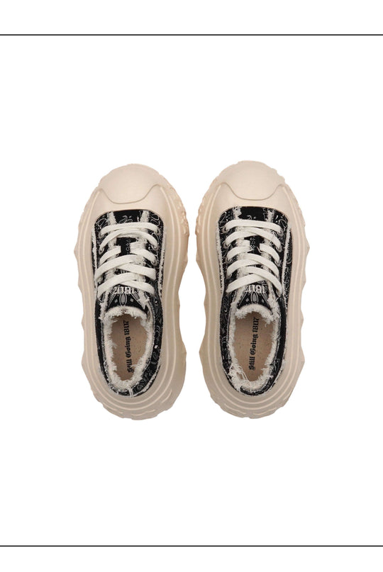 1807 INF-008 Gothic Lace Up Canvas Paisley Chunky Sneakers | Face 3 Face