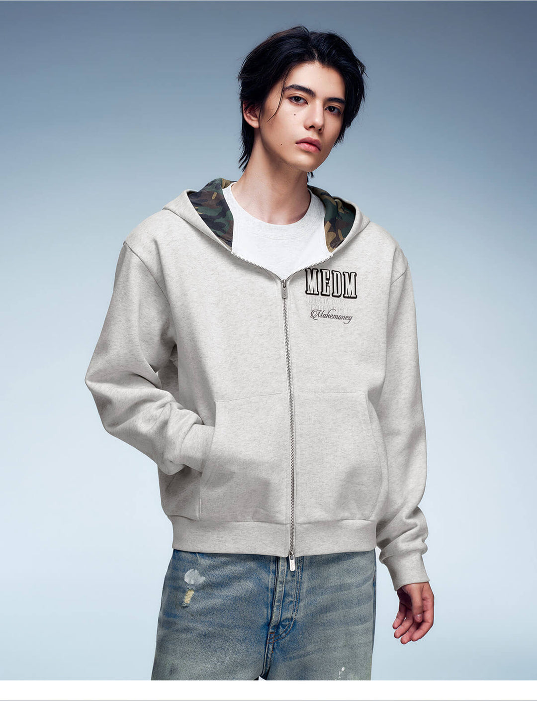 MEDM Contrast Hood Lining Zip Up Hoodie | Face 3 Face