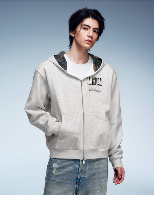 MEDM Contrast Hood Lining Zip Up Hoodie | Face 3 Face