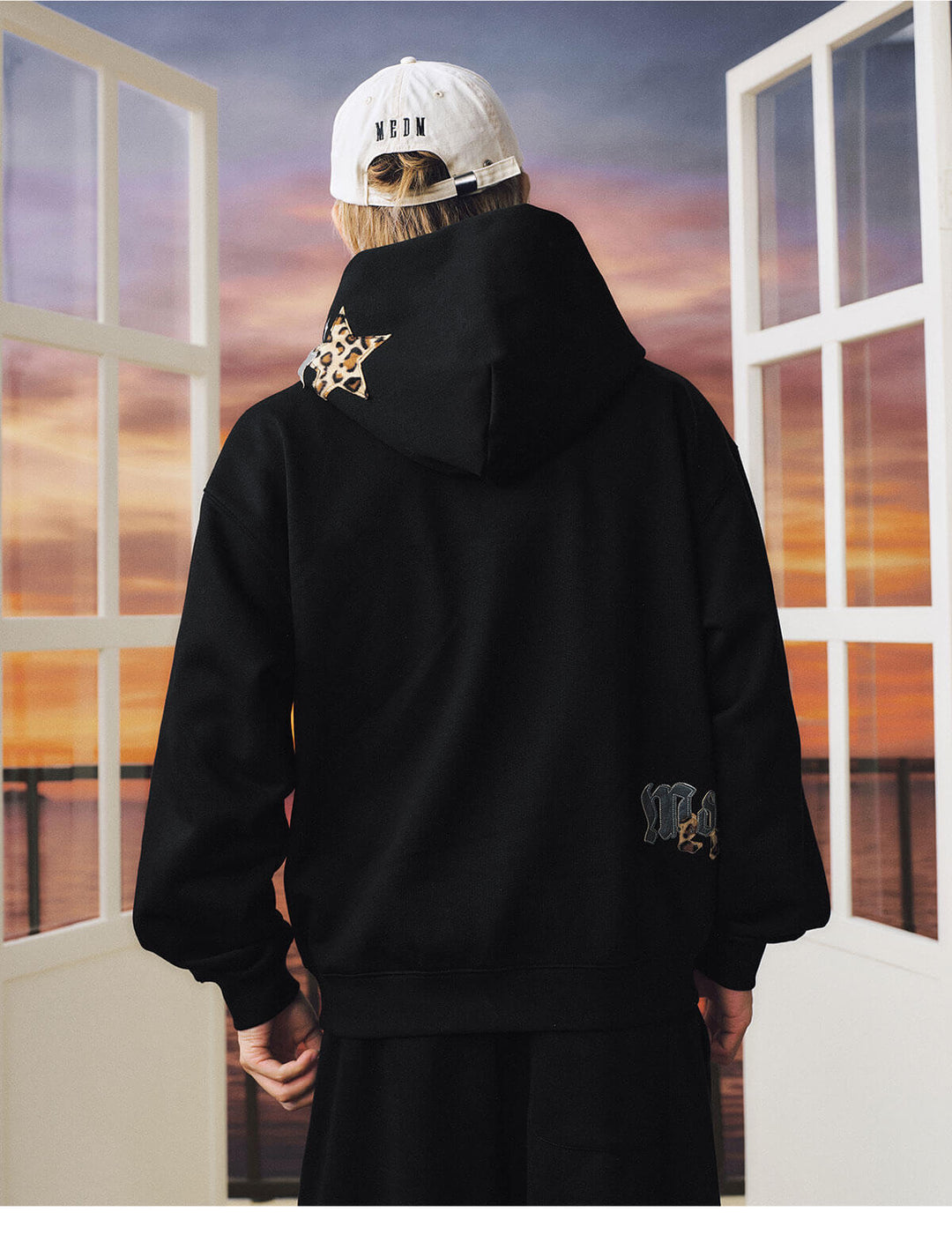 MEDM Leopard Print Star Patch Logo Embroidered Zip Up Hoodie | Face 3 Face