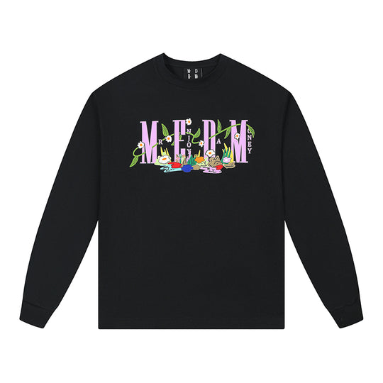 MEDM Embroidered Flowers Letters Long Sleeved Tee