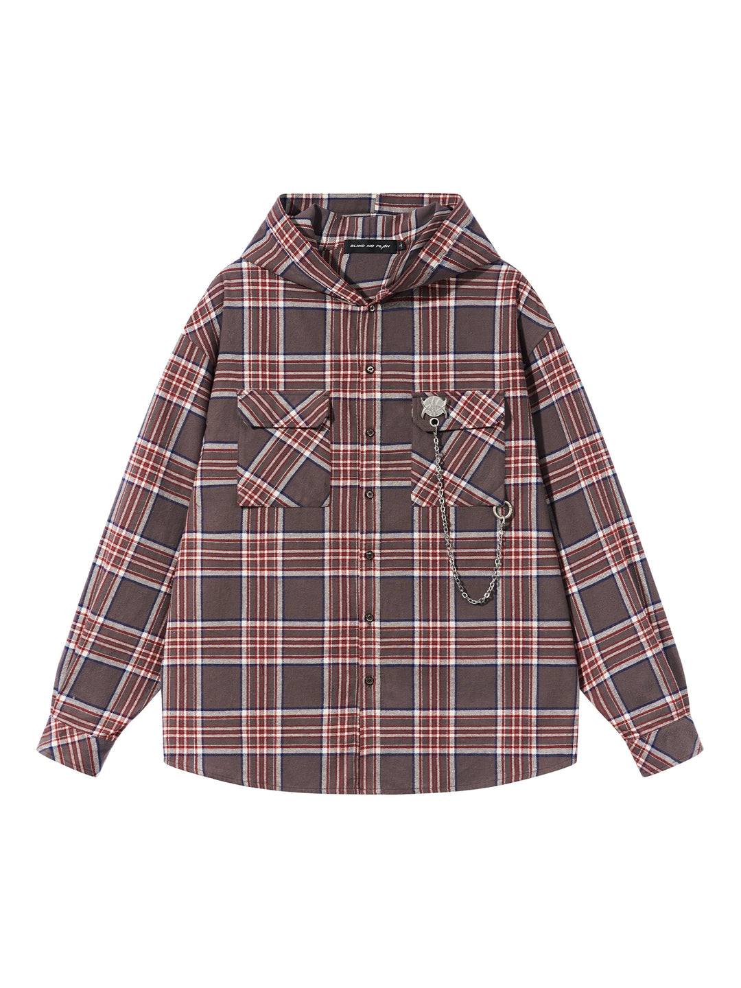 BLIND NO PLAN Metal Chain Hooded Plaid Long Sleeve Shirt | Face 3 Face