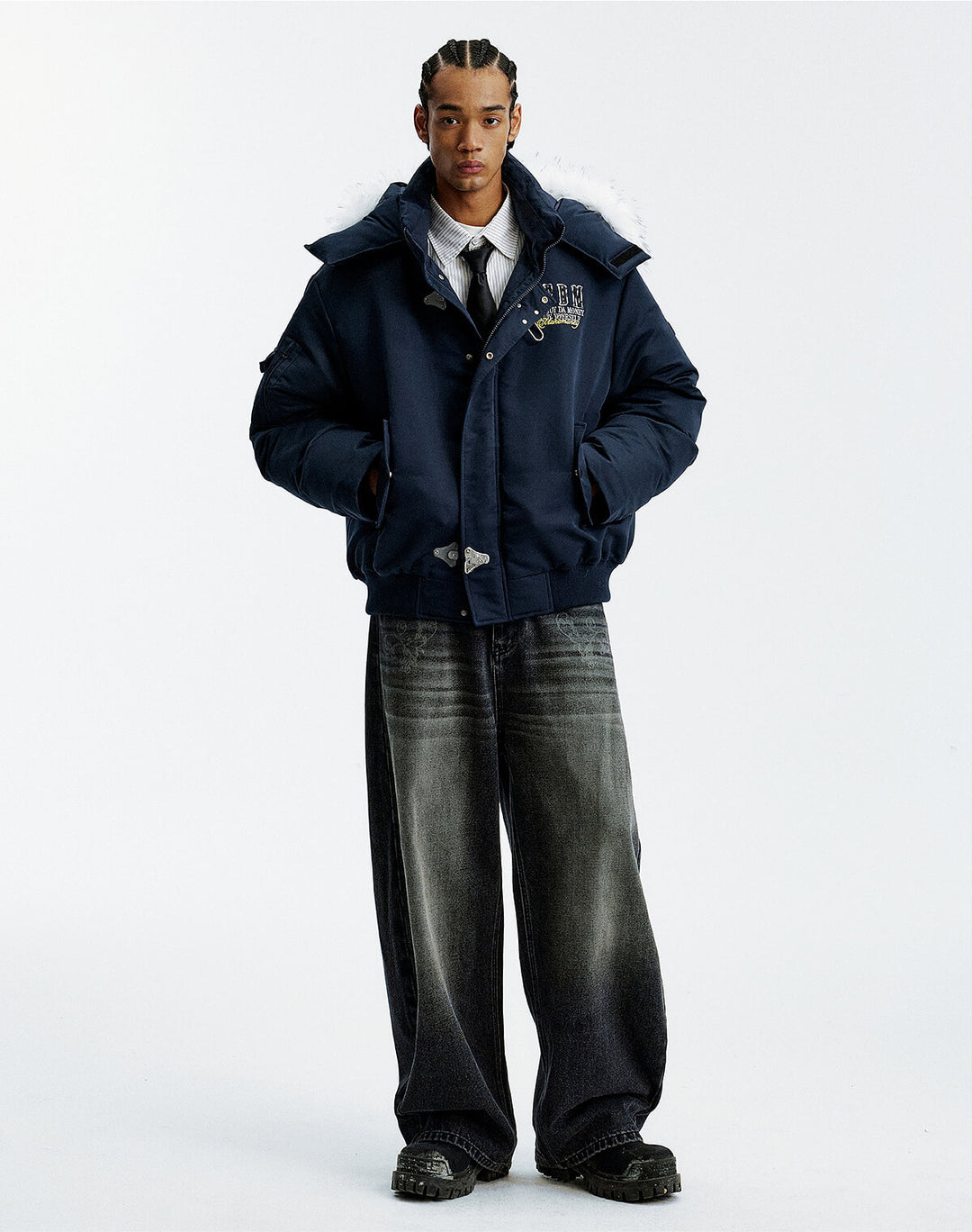 MEDM Detachable Fur Metal Snaps Down Jacket | Face 3 Face