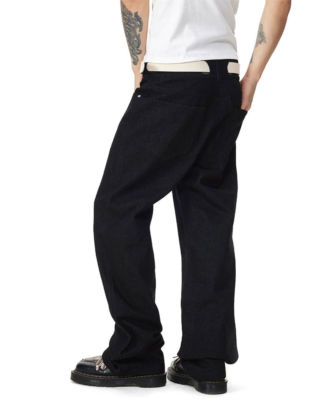 EVILKNIGHT(EK) Perforated Waistband Black Denim Jeans