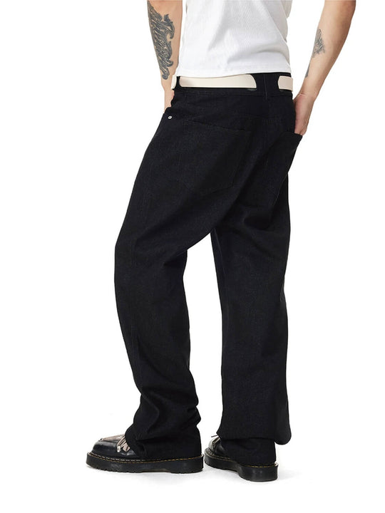 EVILKNIGHT(EK) Perforated Waistband Black Denim Jeans