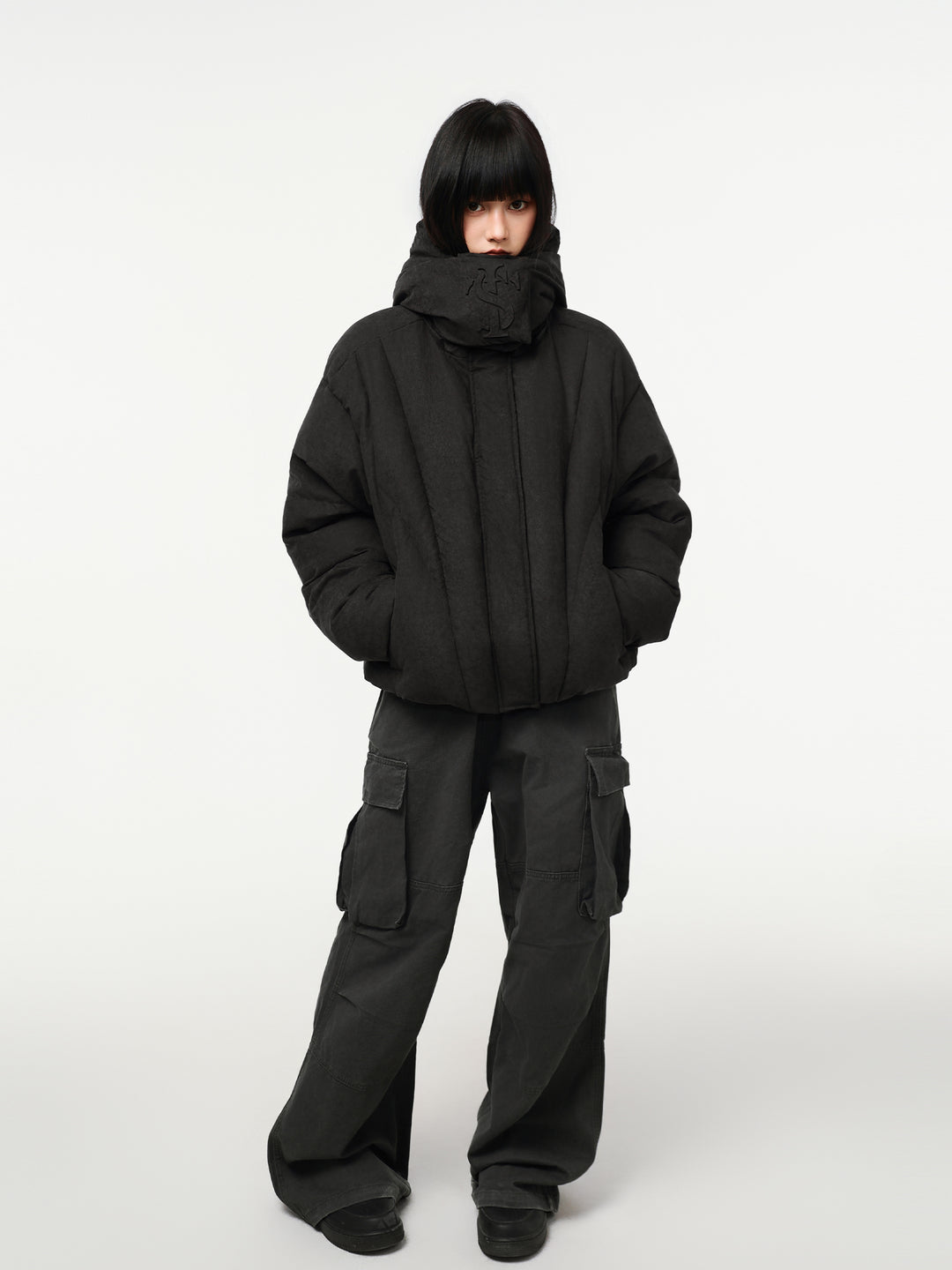 Small Town Kid Velvet Embossed Deconstructed Hooded Down Jacket | Face 3 Face