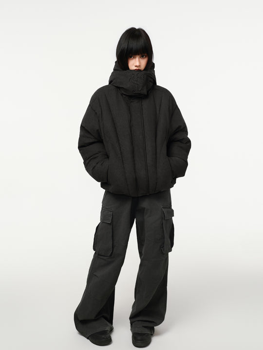 Small Town Kid Velvet Embossed Deconstructed Hooded Down Jacket | Face 3 Face