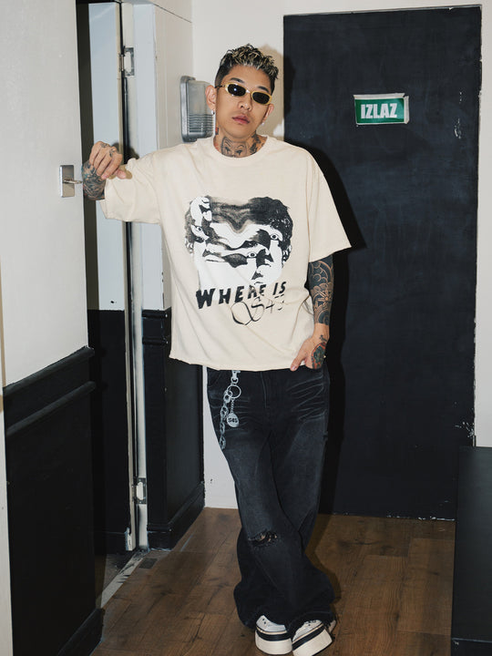 S45 Portrait Dissolving Washed Edge Destruction Tee | Face 3 Face