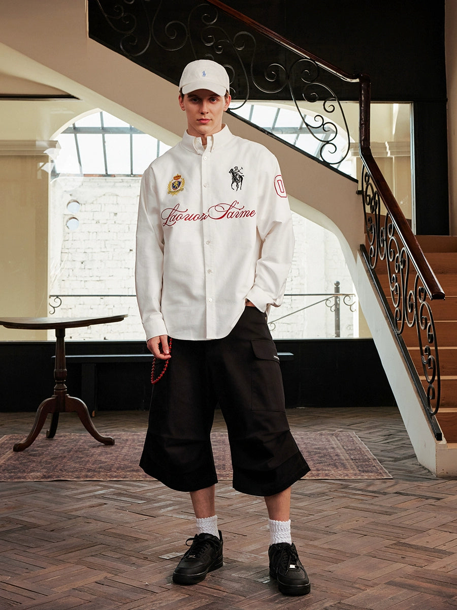 Harsh and Cruel Vintage Embroidered Oxford Loose Long Sleeve Shirt | Face 3 Face