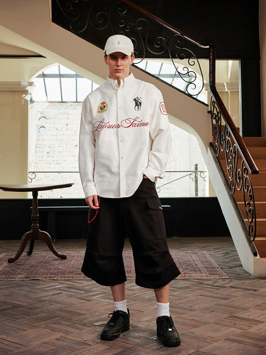 Harsh and Cruel Vintage Embroidered Oxford Loose Long Sleeve Shirt | Face 3 Face