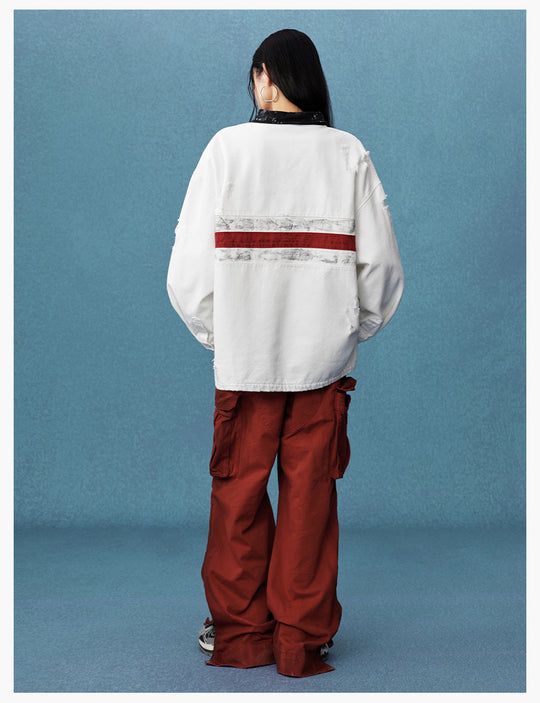 MEDM Asymmetric Collar Stripes Long Sleeve Polo | Face 3 Face