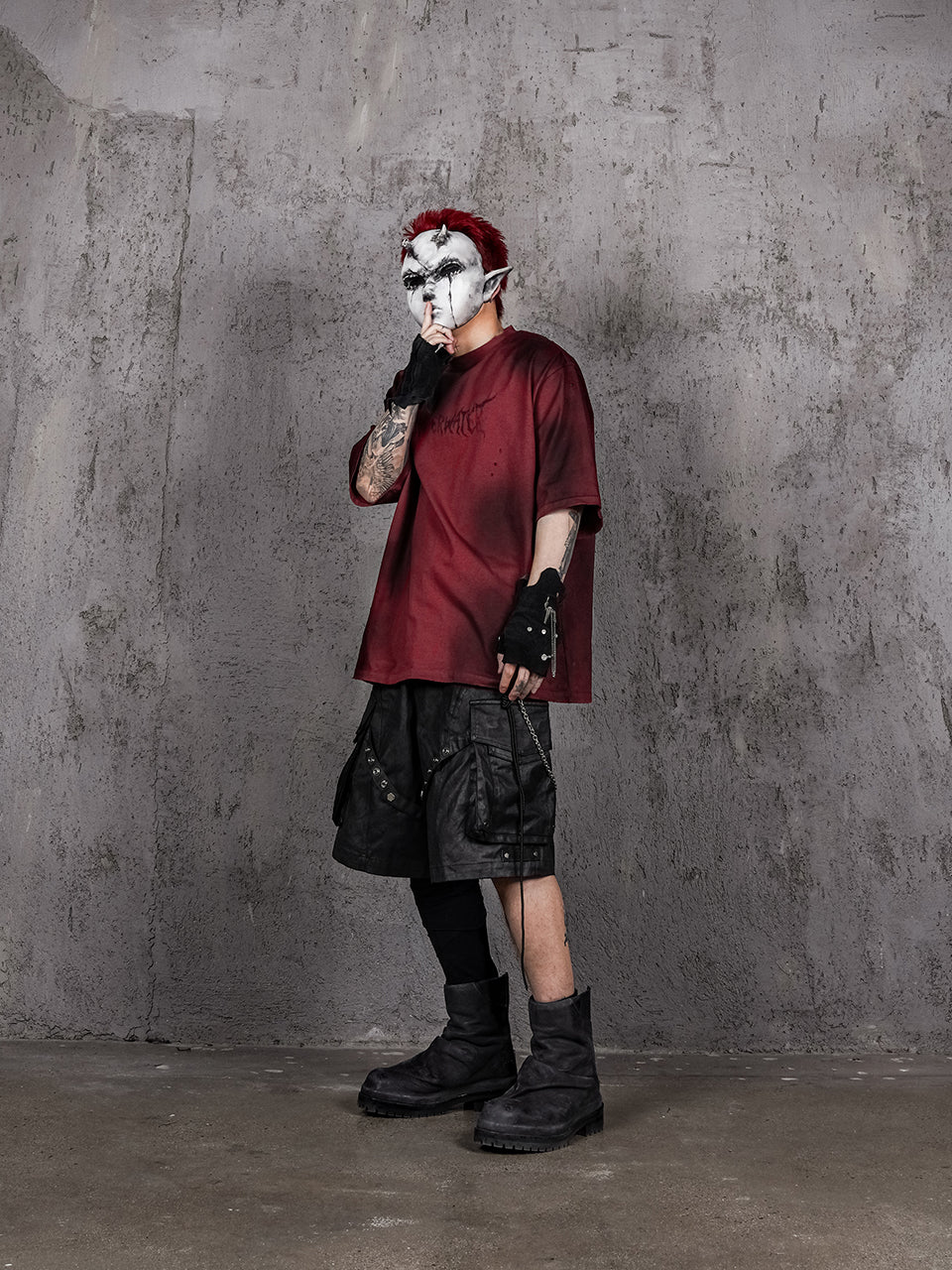 UNDERWATER Dirty-Dyed Distressed Red Logo Print Tee | Face 3 Face