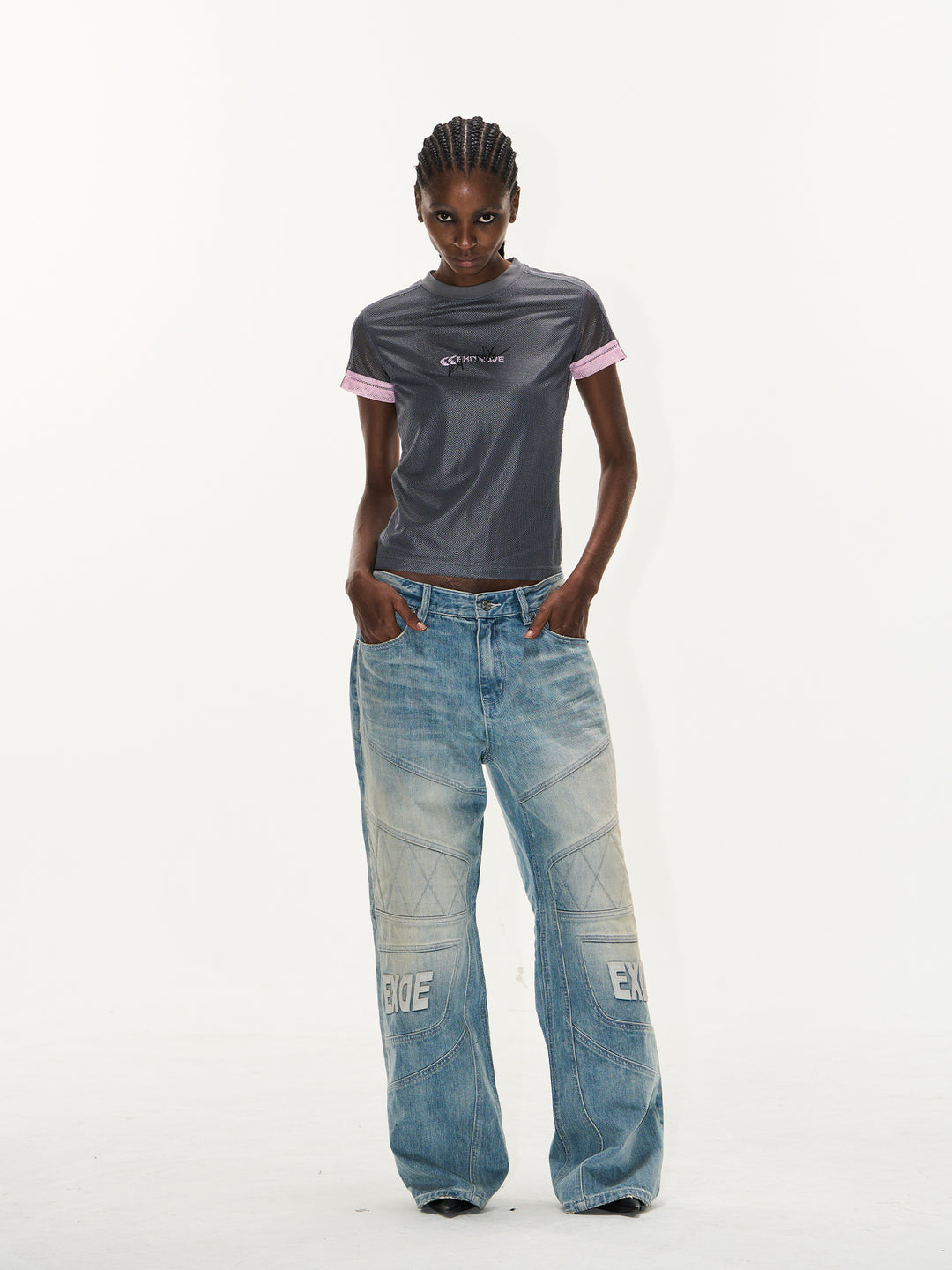 BLIND NO PLAN Contrast-Color Mesh Sports Slim-Fit Tee | Face 3 Face