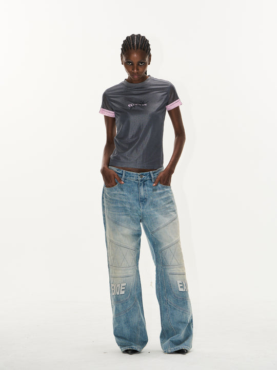 BLIND NO PLAN Contrast-Color Mesh Sports Slim-Fit Tee | Face 3 Face