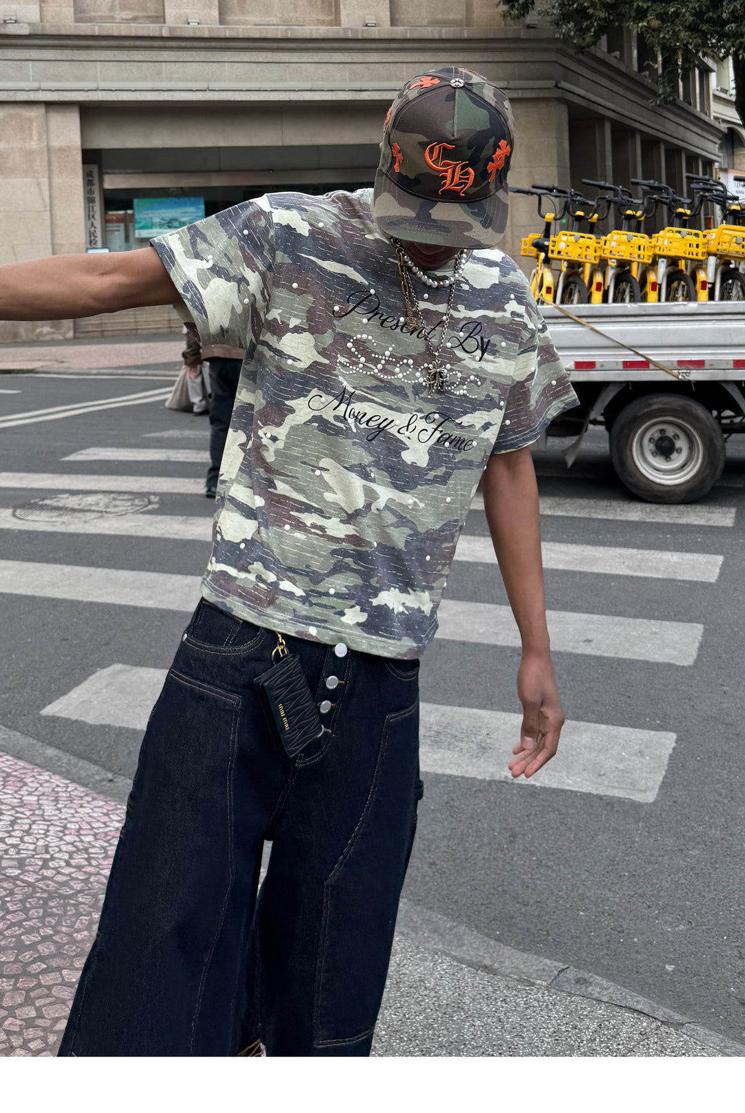 STEEPC Aged Forest Camo Pearl Embellished Print Tee | Face 3 Face