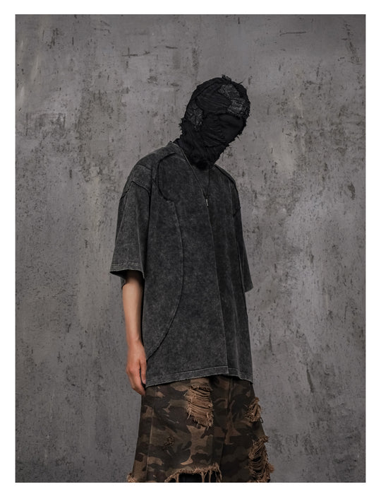 UNDERWATER Black Sand-Washed Faded Deconstructed Tee | Face 3 Face