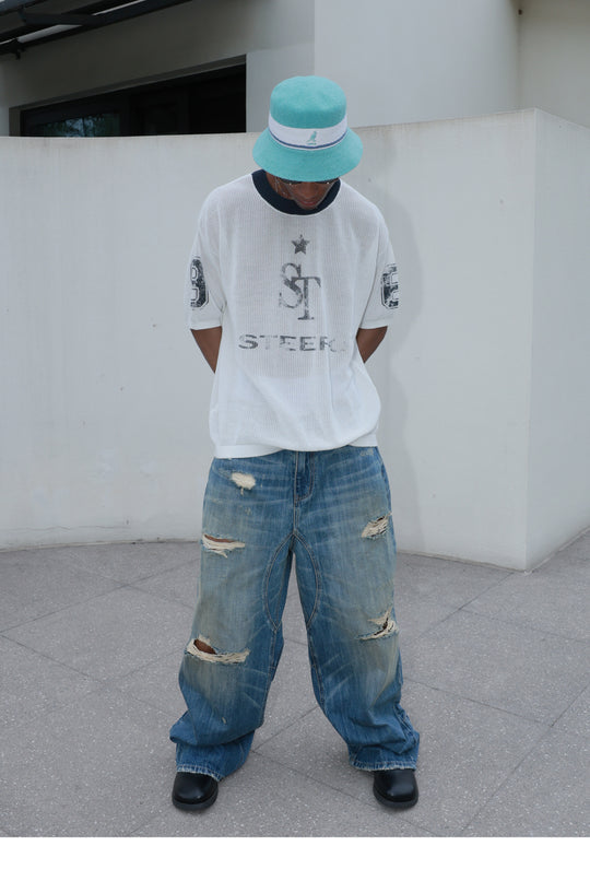 STEEPC Faded Print Mesh Knit Tee | Face 3 Face