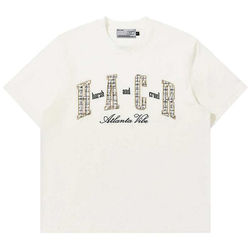 Harsh and Cruel Pearl Plaid Patch Embroidery Tee | Face 3 Face