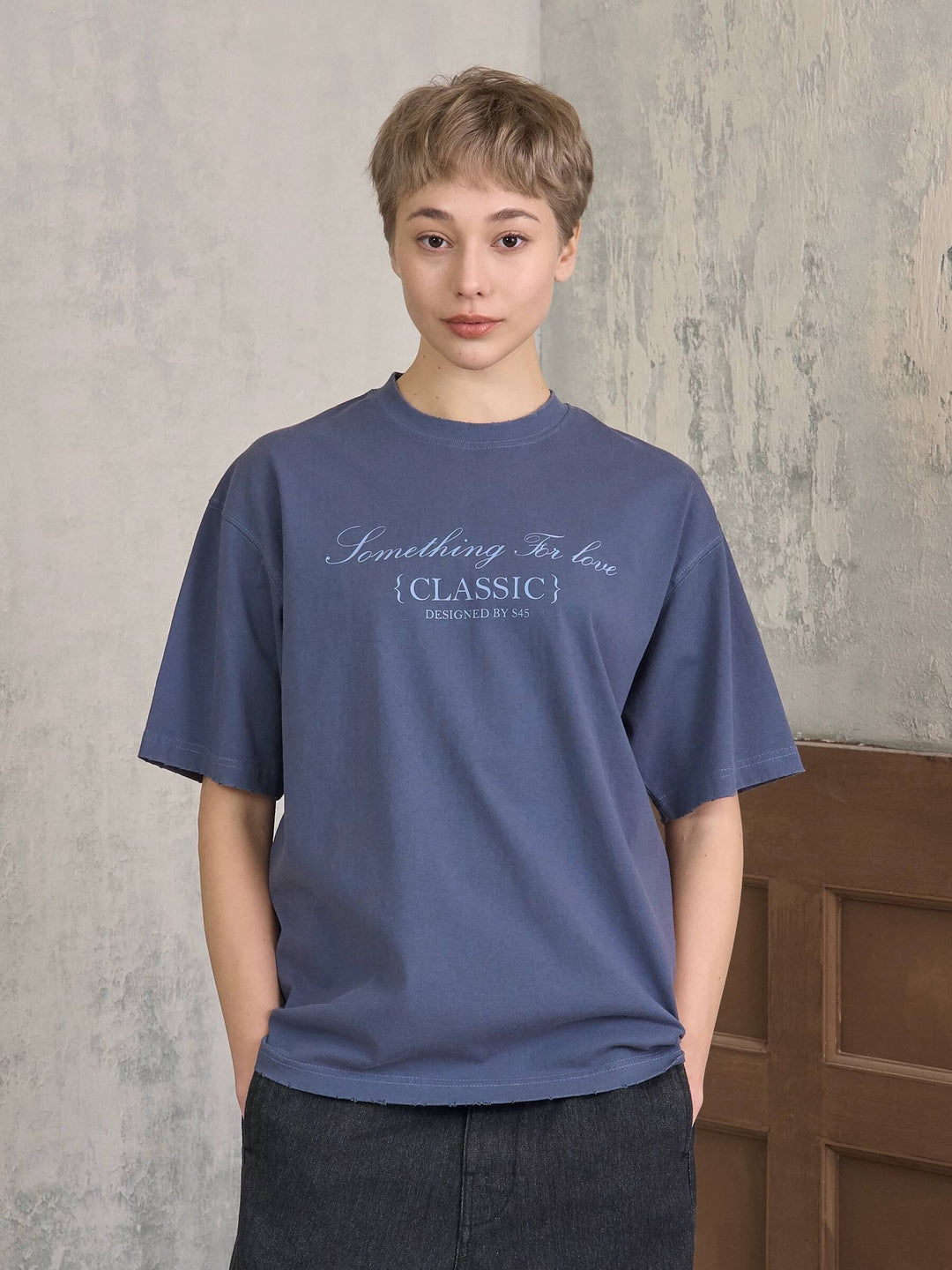 S45 Washed Distressed Letter Print Short Sleeve Tee