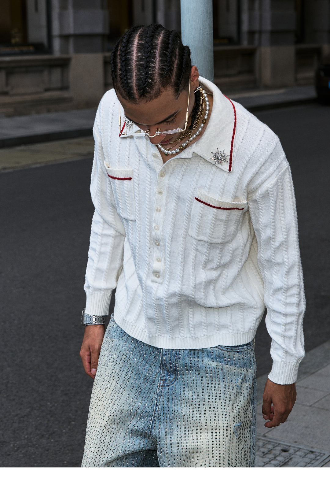 STEEPC Twisted Stripe Polo Knit Sweater | Face 3 Face