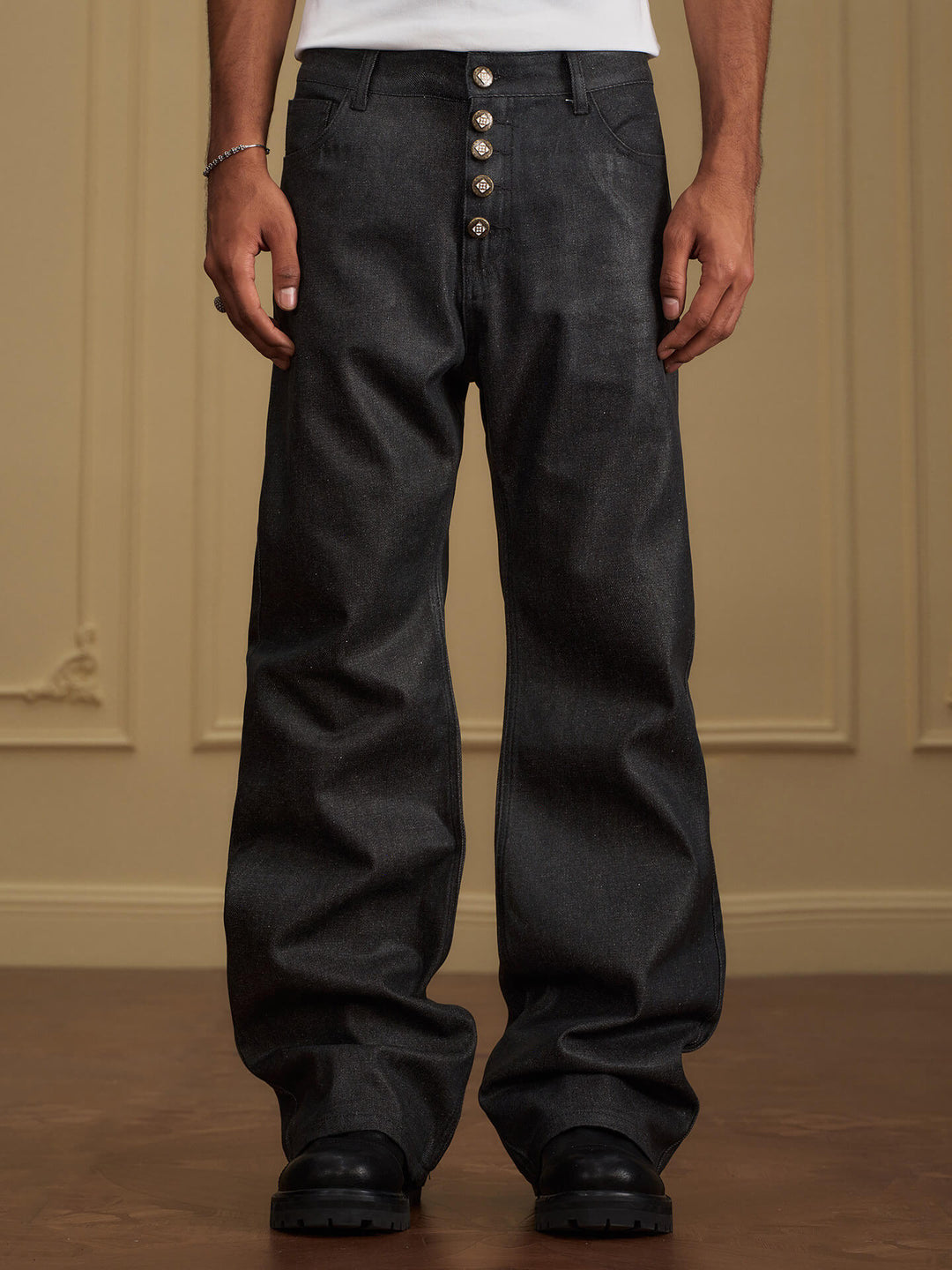 YADcrew Five Button Waxed Denim Jeans | Face 3 Face