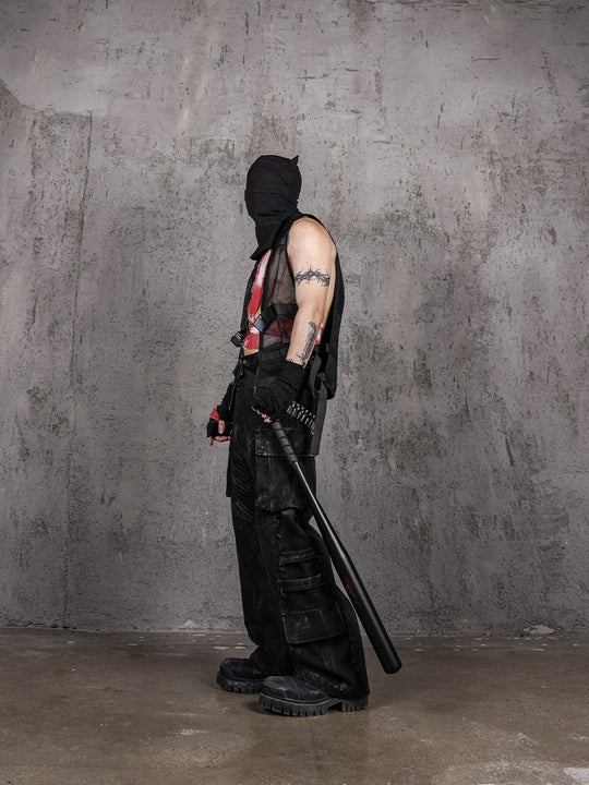 UNDERWATER Aged Deconstructed Multi Pocket Flared Cargo Jeans | Face 3 Face