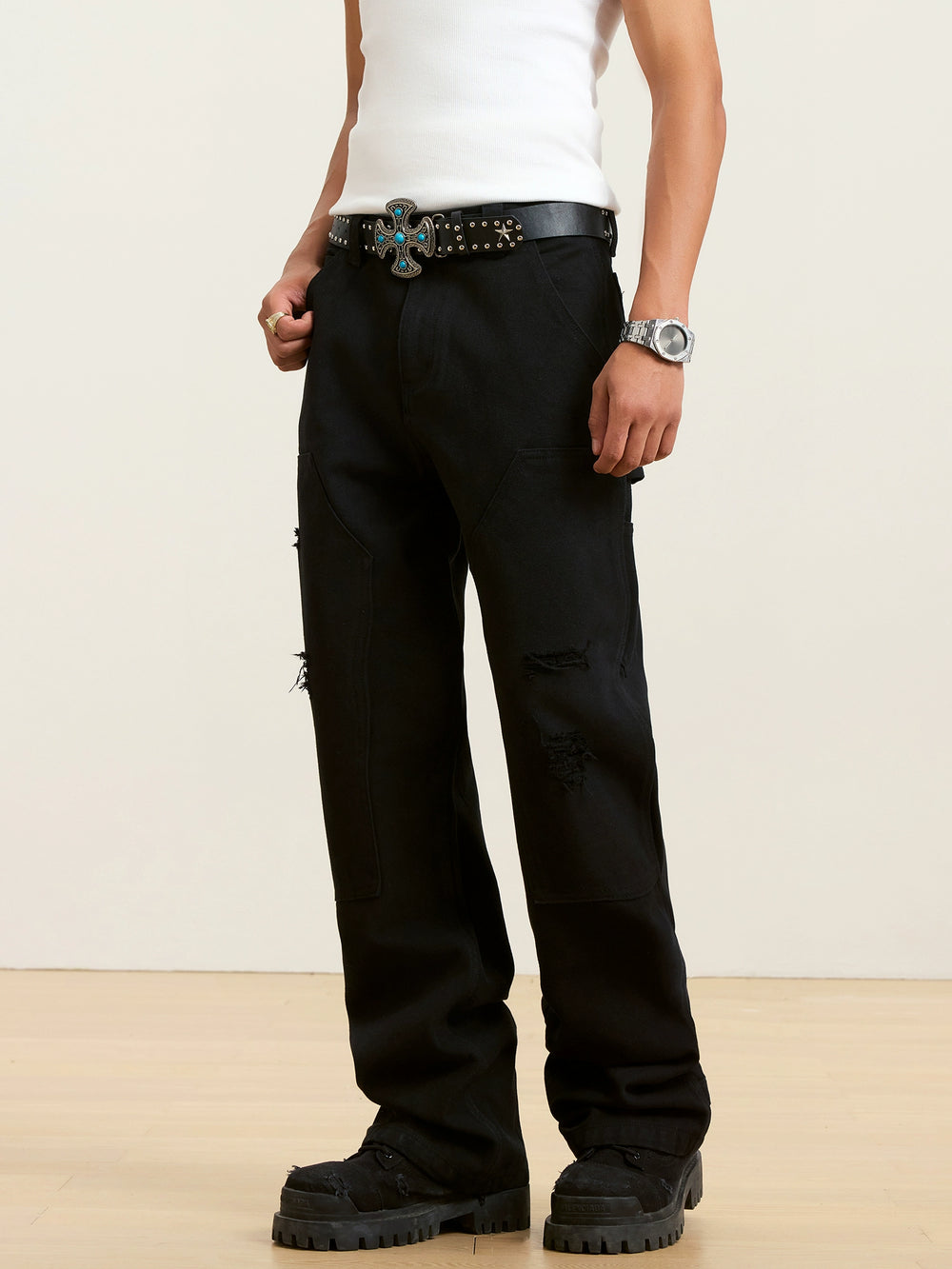 Small Town Kid Destroyed Washed Double Knee Pants | Face 3 Face