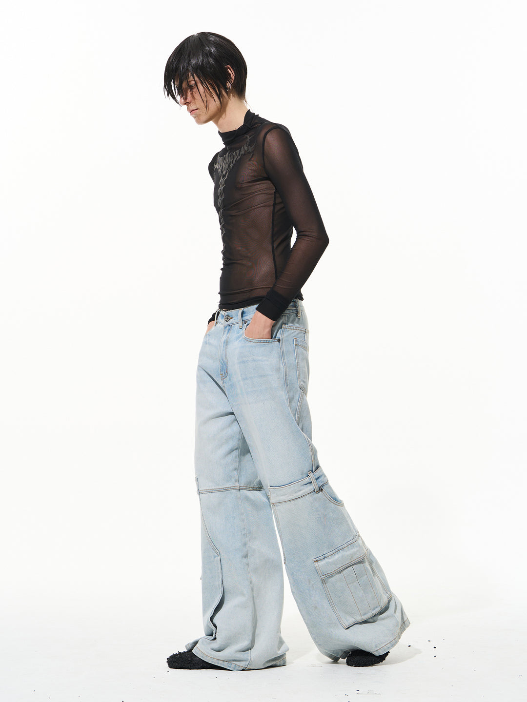 BLIND NO PLAN Reconstructed Work Pockets Washed Jeans | Face 3 Face