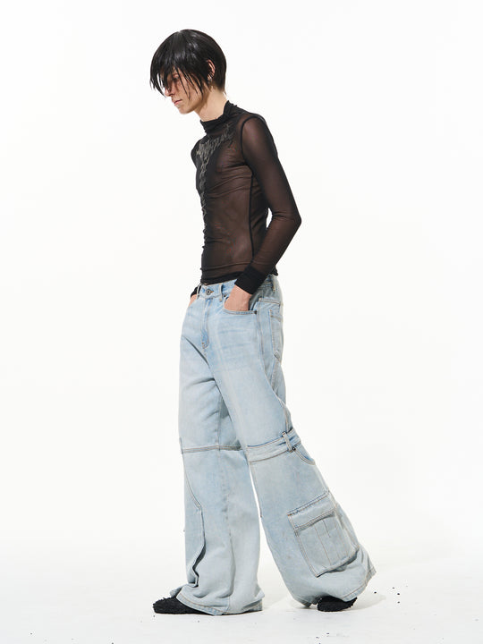 BLIND NO PLAN Reconstructed Work Pockets Washed Jeans | Face 3 Face