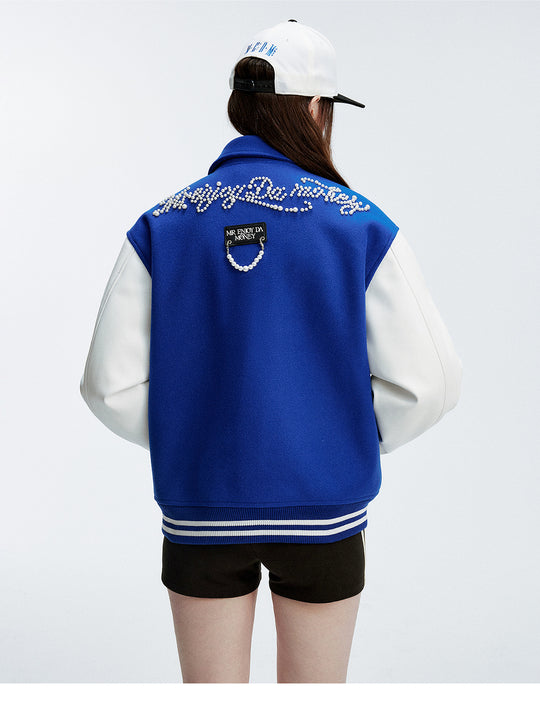 MEDM Pearl Logo Color Block Varsity Jacket | Face 3 Face