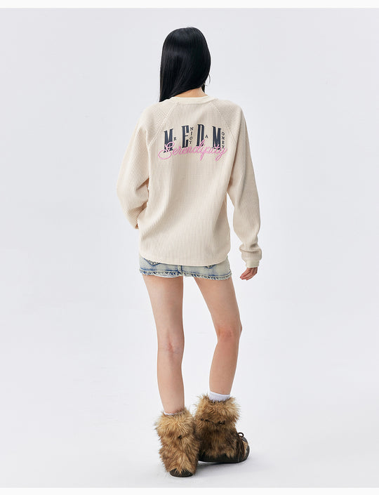 MEDM Logo Embroidered Print Waffle Long Sleeve Tee | Face 3 Face