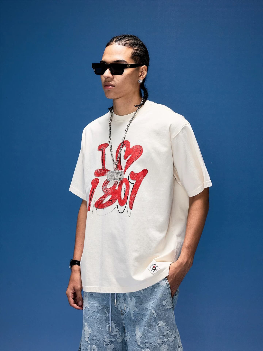 1807 I Love Graffiti Print Distressed Short Sleeve Tee | Face 3 Face