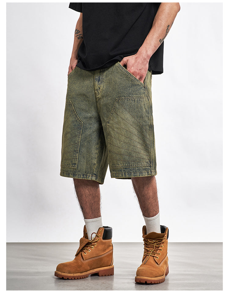 F3F Select Double Knee Line Stitch Denim Shorts | Face 3 Face