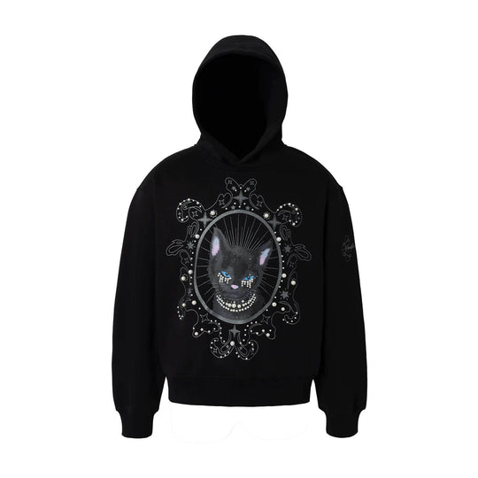 YADcrew Black Cat Print Pearl Hoodie | Face 3 Face
