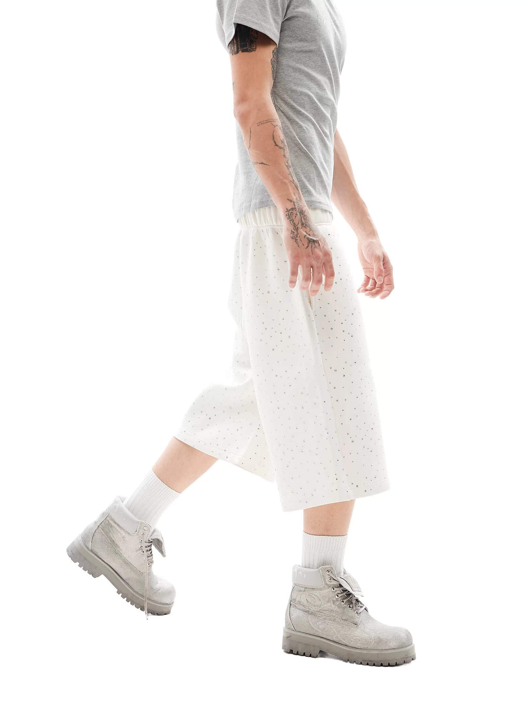 KARMANISTIC All Over Rhinestone Baggy Sweat Shorts | Face 3 Face