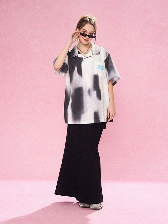 EMPTY REFERENCE Shadow Color Blocking Short Sleeve Shirt